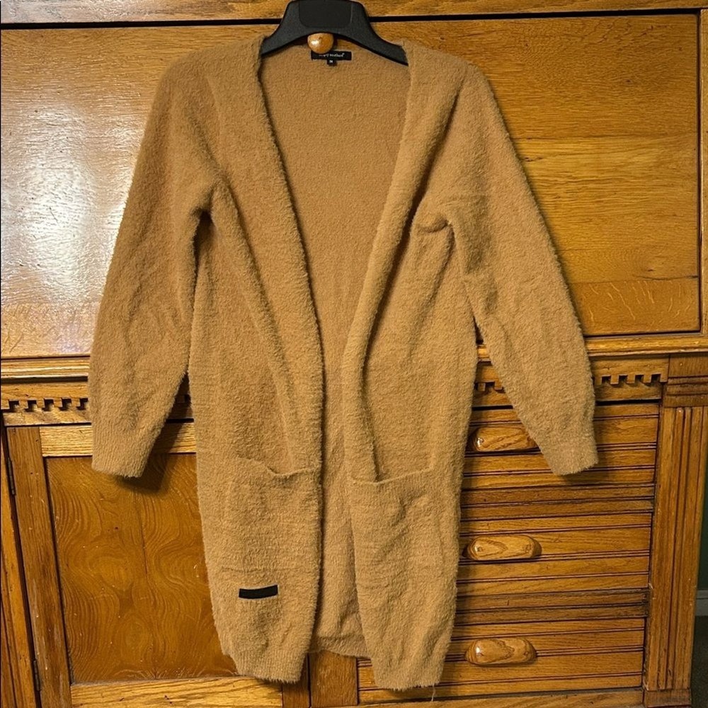 Simply Southern Honeycore‎ Camel Tan Fuzzy Longline Open Front Cardigan Sweater